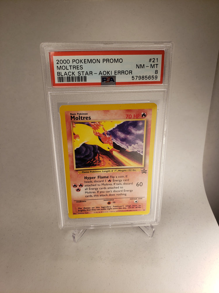 2000 Pokemon Promo Black Star 21 Moltres AOKI Error PSA 8