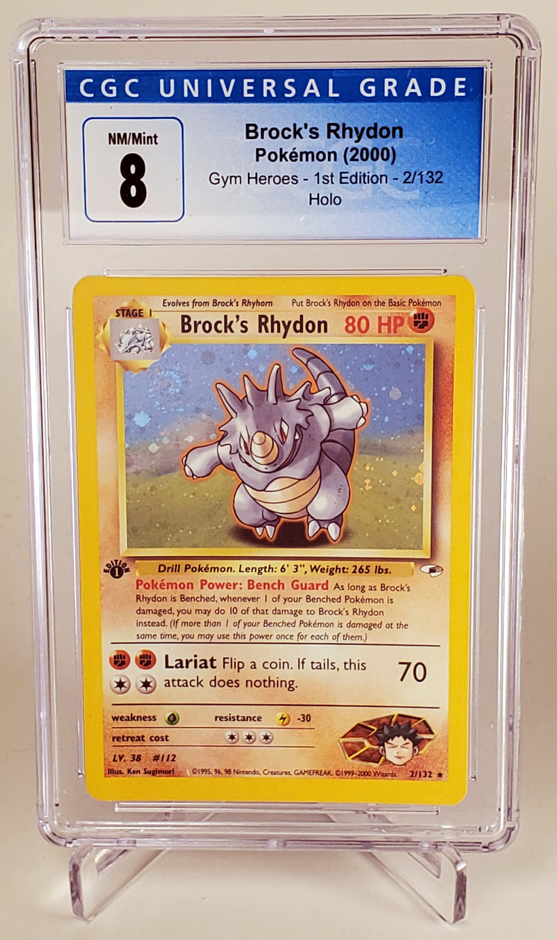 Gym Heroes 1st Edition Holo Brock's Rhydon CGC 8