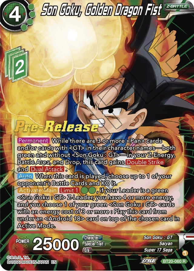 Son Goku, Golden Dragon Fist (BT20-060) [Power Absorbed Prerelease Promos]